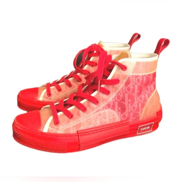 Dior Technical Canvas Oblique B23 Red High Top Sneakers EU 46 US Men's Size 12 - Picture 3 of 10
